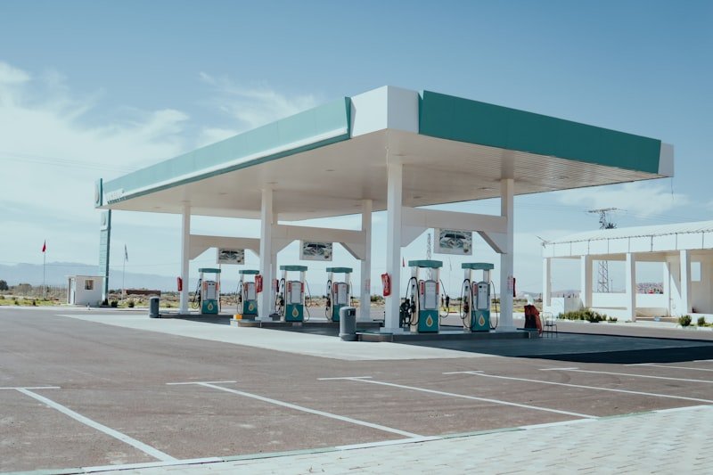 Modern fuel station with petrol pumps for commercial supply